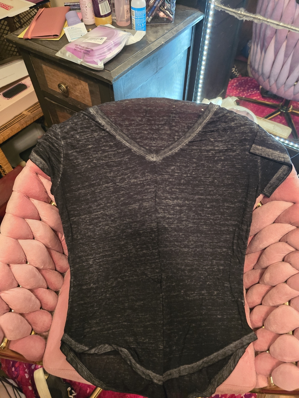 JM Collection Charcoal Heather V-Neck Short Sleeve Top